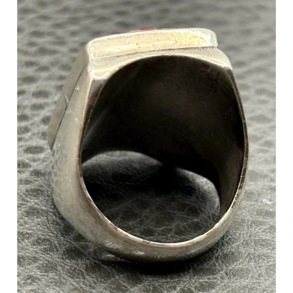 Huge Chunky Southwestern Sterling Silver Inlay Ring Turquoise Coral Black Onyx 9